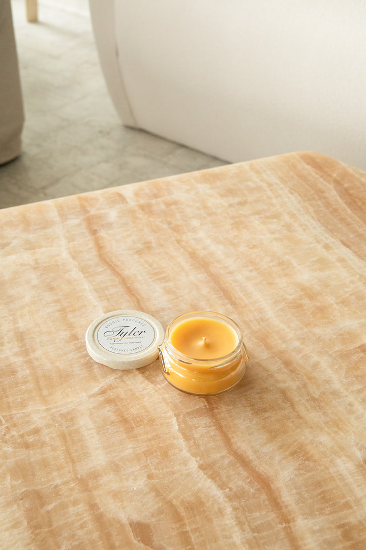 Product shot of Tyler Candle Company 3.4oz candle in scent family tradition.
