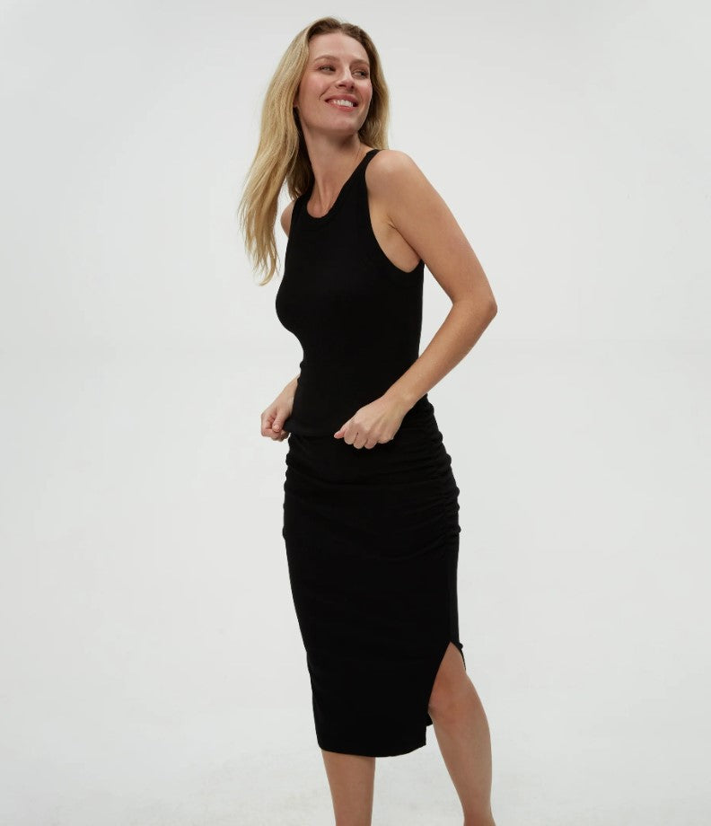 Wren Ruched Midi Dress - Black