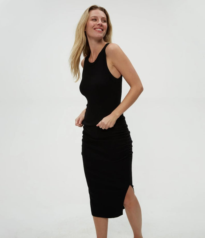 Wren Ruched Midi Dress - Black