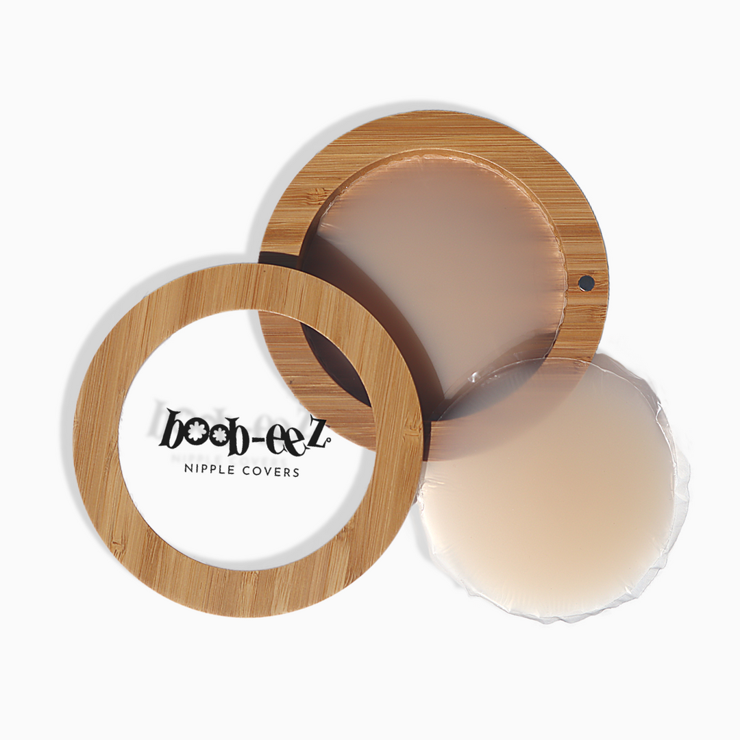 Product shot of Boob-eez LUXE Combo - Light Tint 8cm Nipple Covers + Carrying Case Boob-eez.