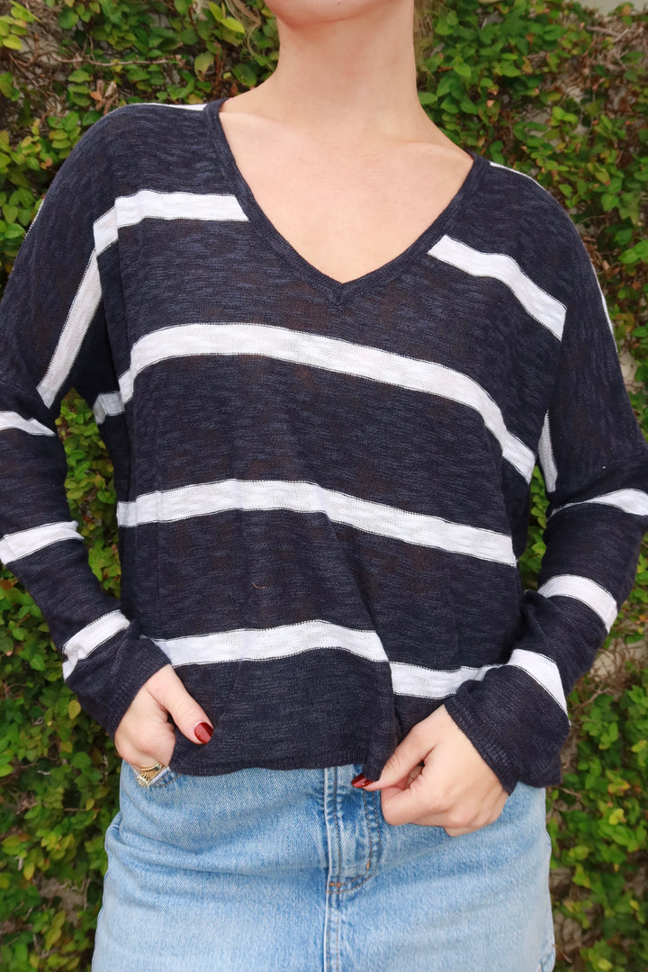 Dolphin Stripe Knit Sweater - Midnight Blue