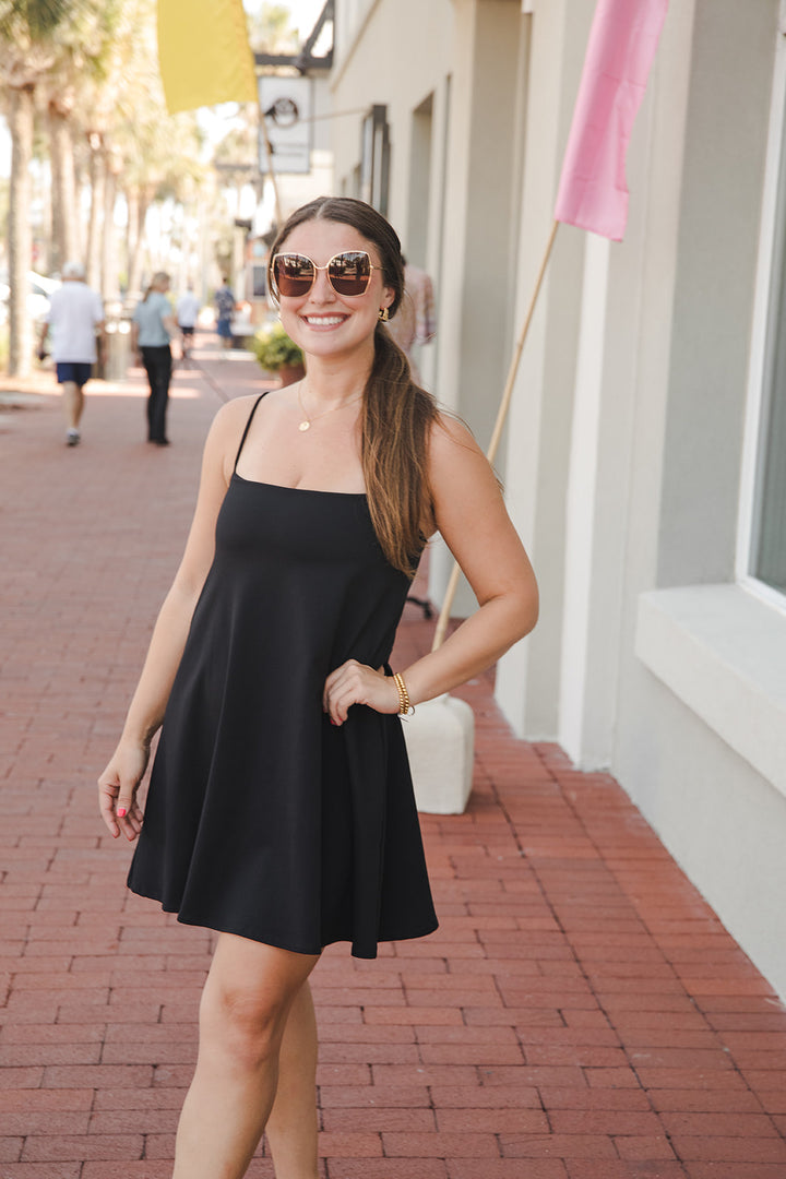 String Flare 18" Dress - Black