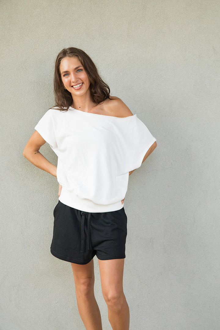 French Terry Off The Shoulder Sweatshirt - Off White