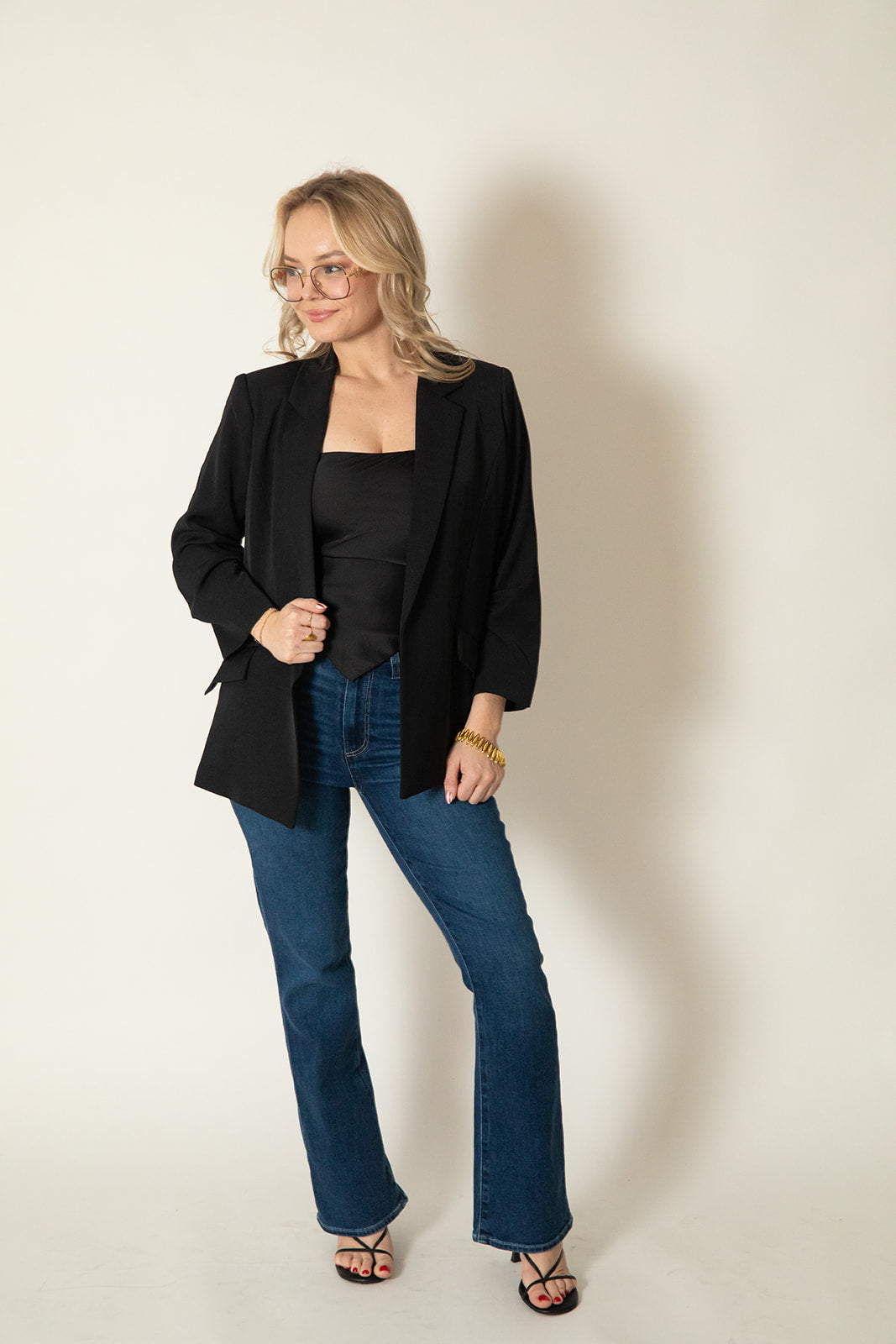 Silky Scrunch Sleeve Blazer - Black