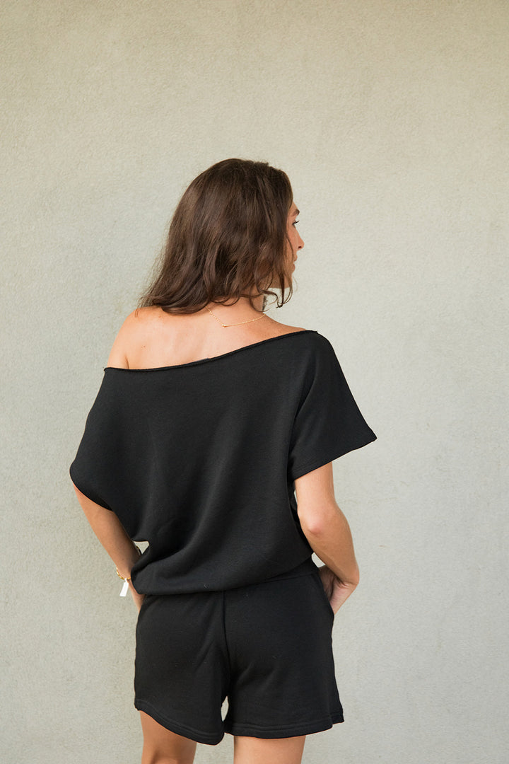 French Terry Off The Shoulder Sweatshirt - Black