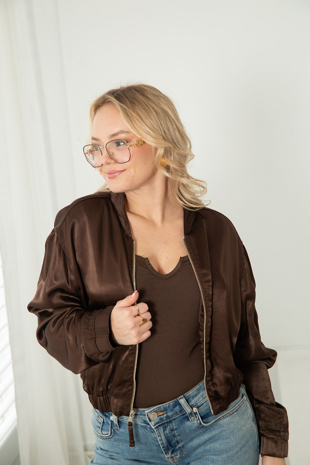 Eighties Silky Bomber Jacket - Mahogany