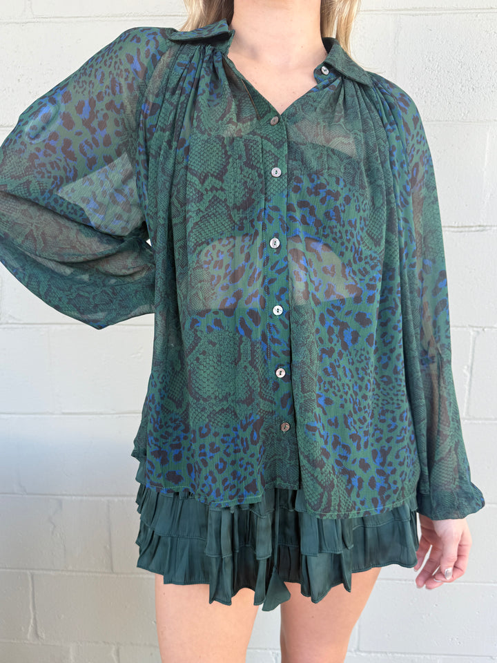 Sheer Buttondown Blouse - Peacock