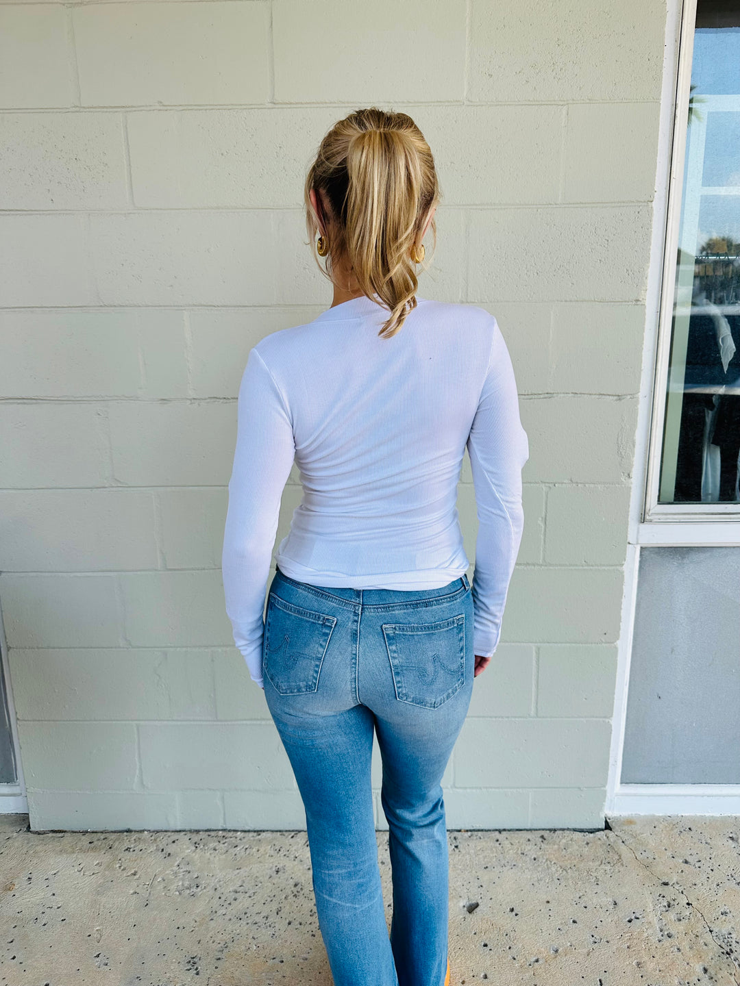 Surina Deep V Long Sleeve Tee - White