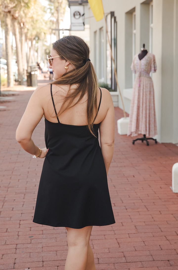 String Flare 18" Dress - Black