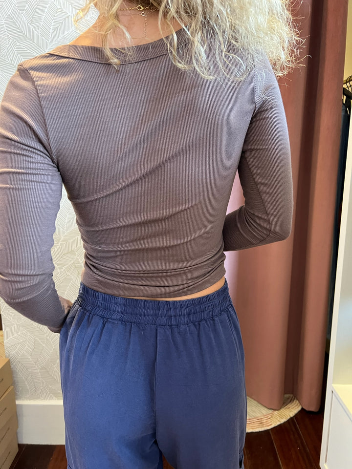 Henley Long Sleeve - Mauve Rib