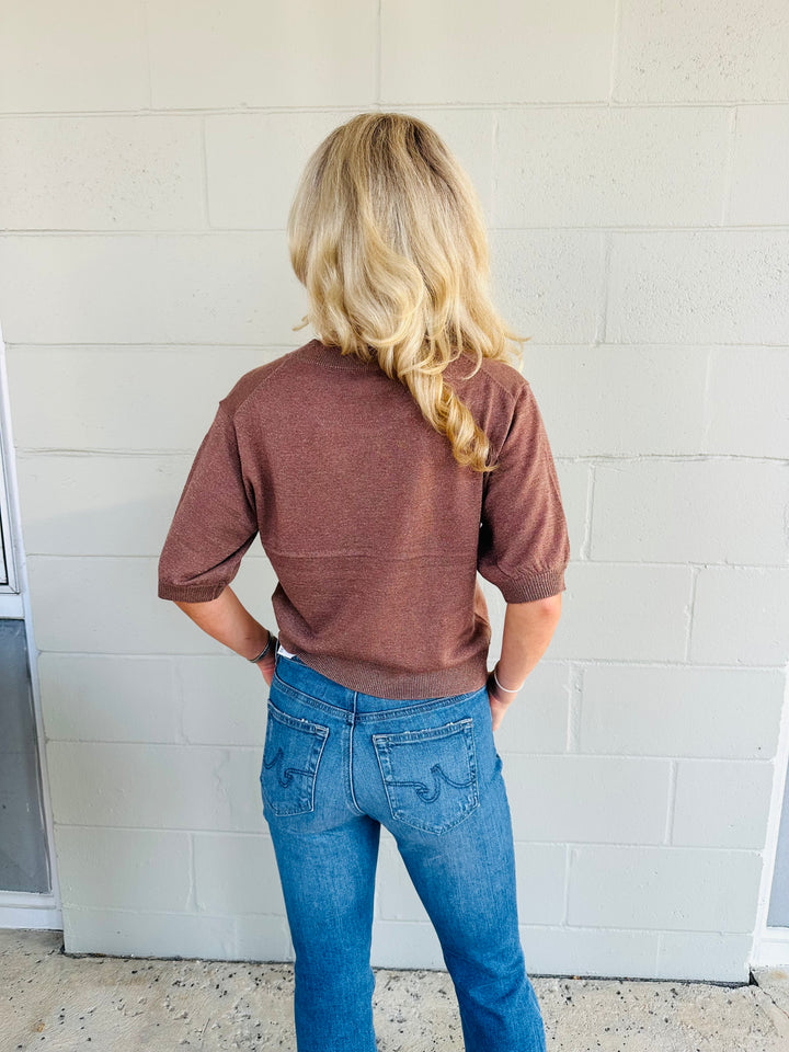 Fendy Metallic Sweater - Cognac/Gold Metallic
