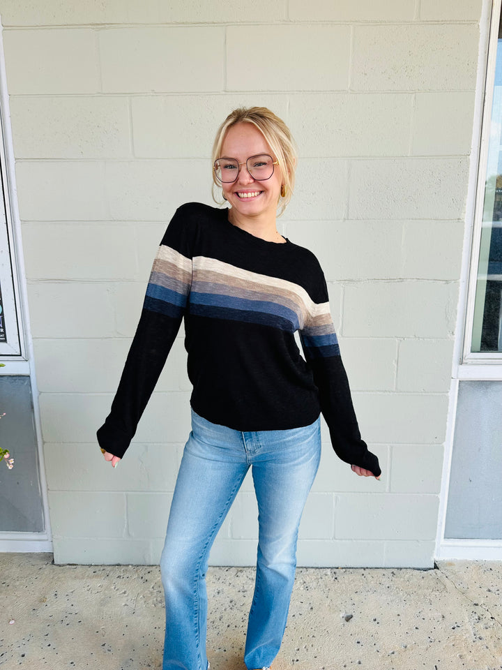 Finish Line Stripe Knit Sweater - Black
