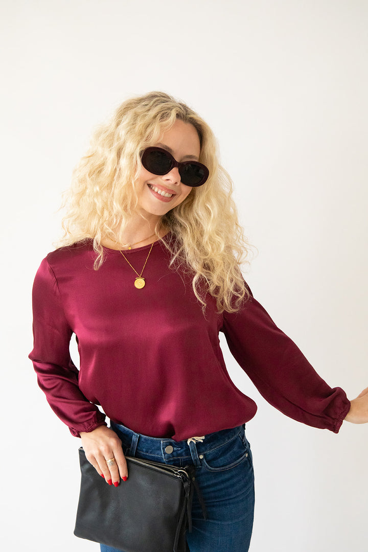 Lali Satin Blouse - Garnet