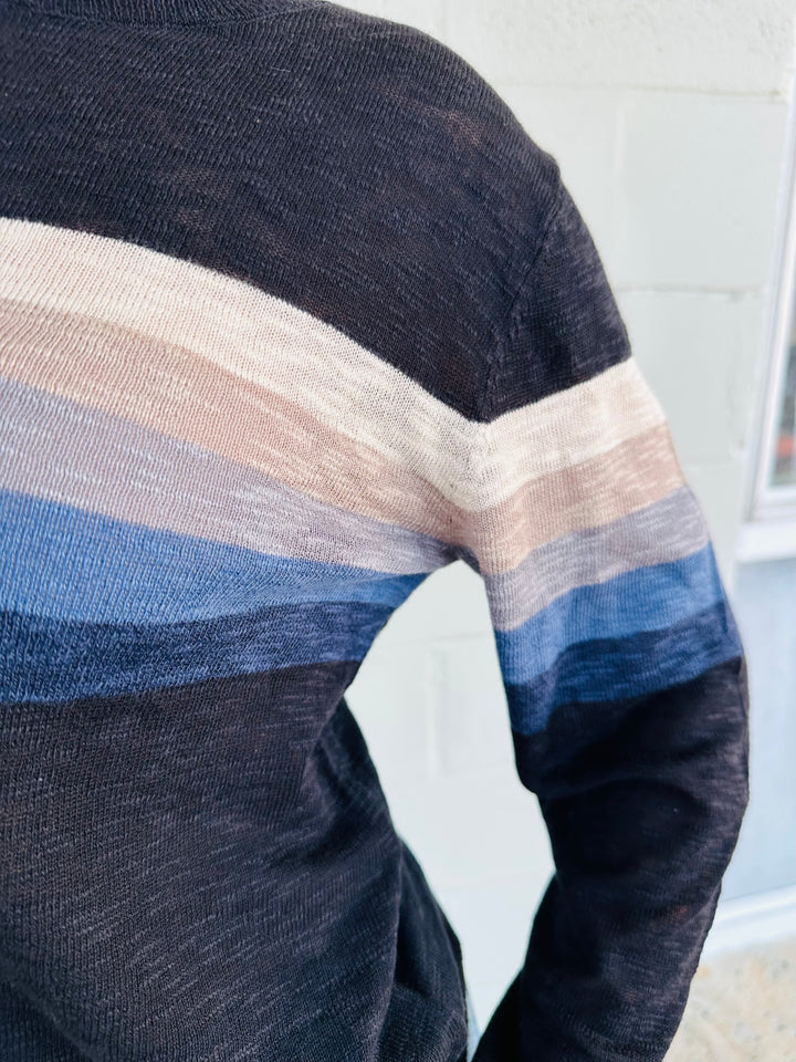 Finish Line Stripe Knit Sweater - Black