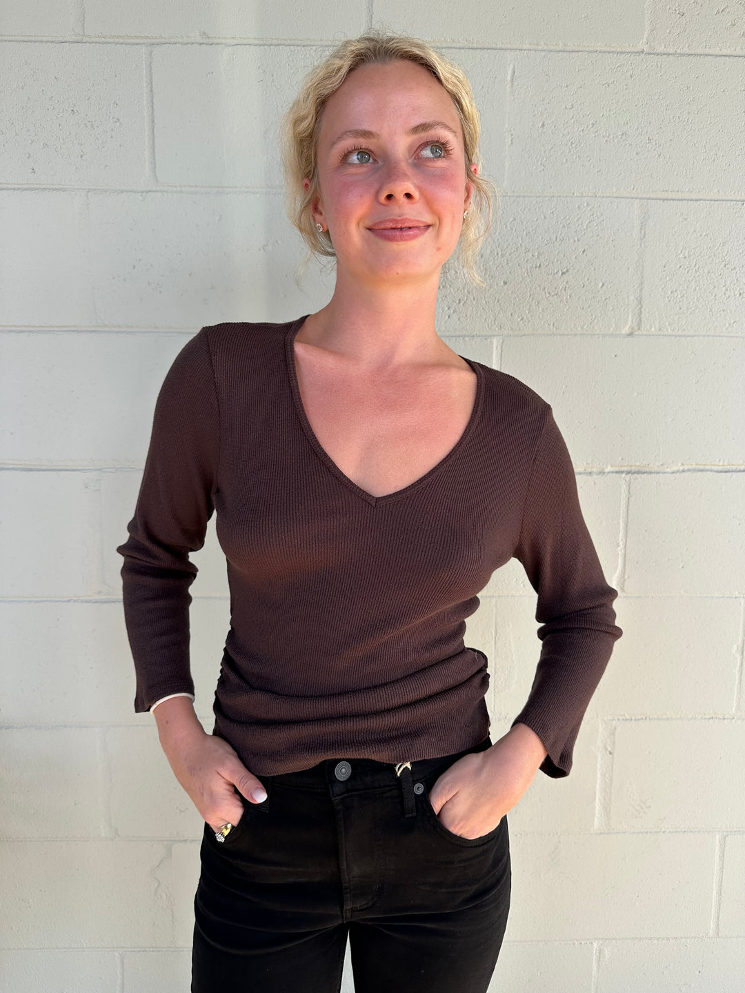 Sylvie Shirred Side Tee - Java