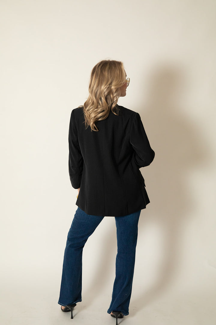 Silky Scrunch Sleeve Blazer - Black