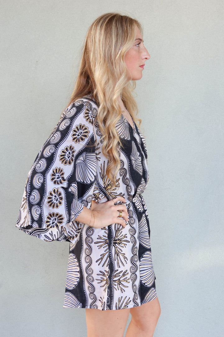 3/4 Sleeve Romper - Seashell Print - Jaffi's