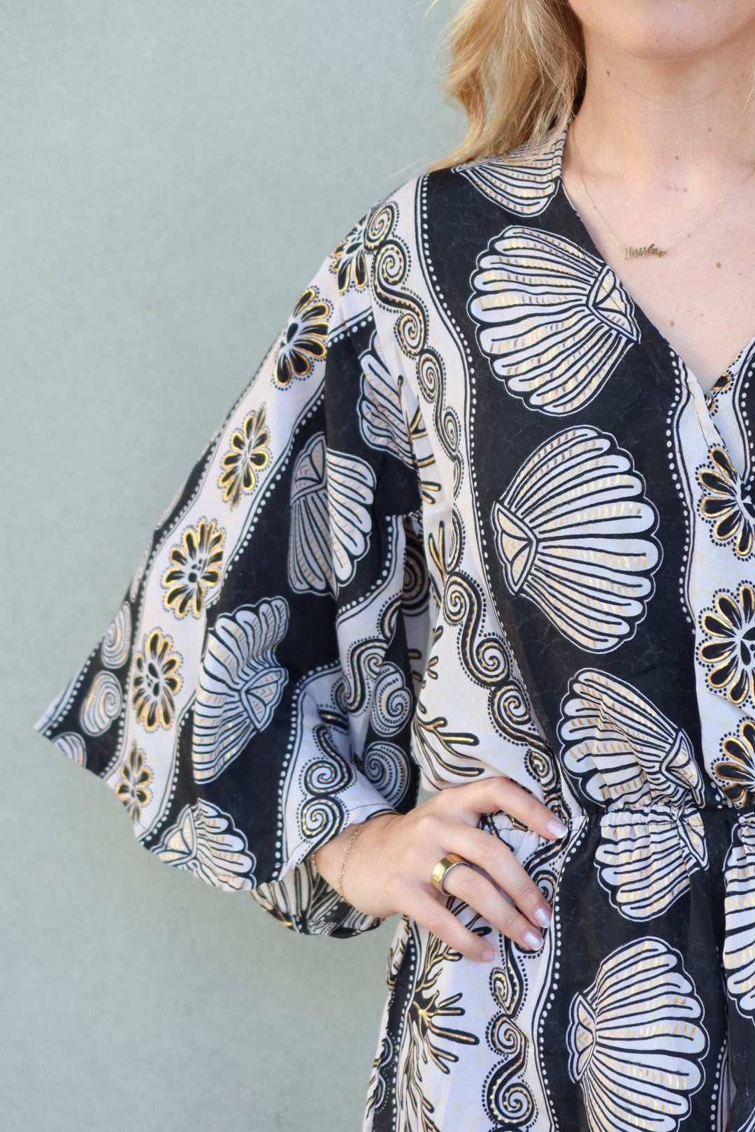 3/4 Sleeve Romper - Seashell Print - Jaffi's