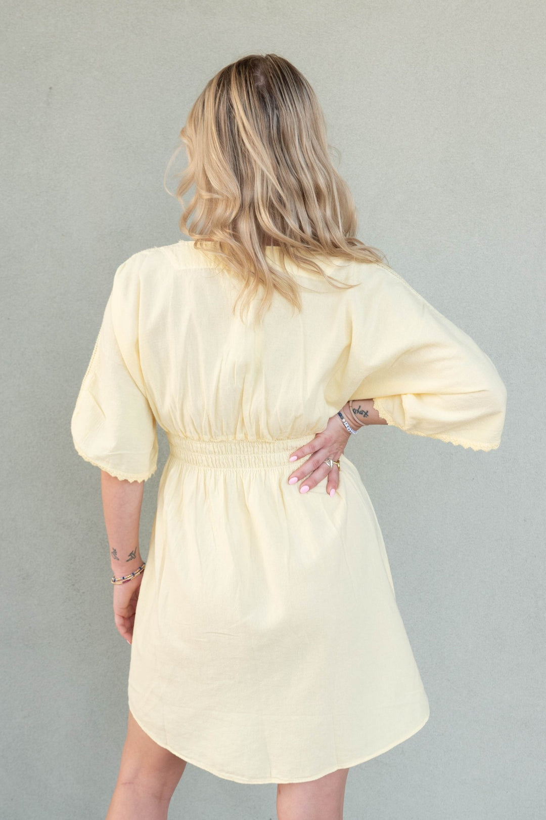 3/4 Slv. Cinch Waist Coverup - Baby Yellow - Jaffi's