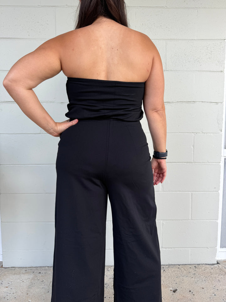 Black Blouson Tube Jumpsuit