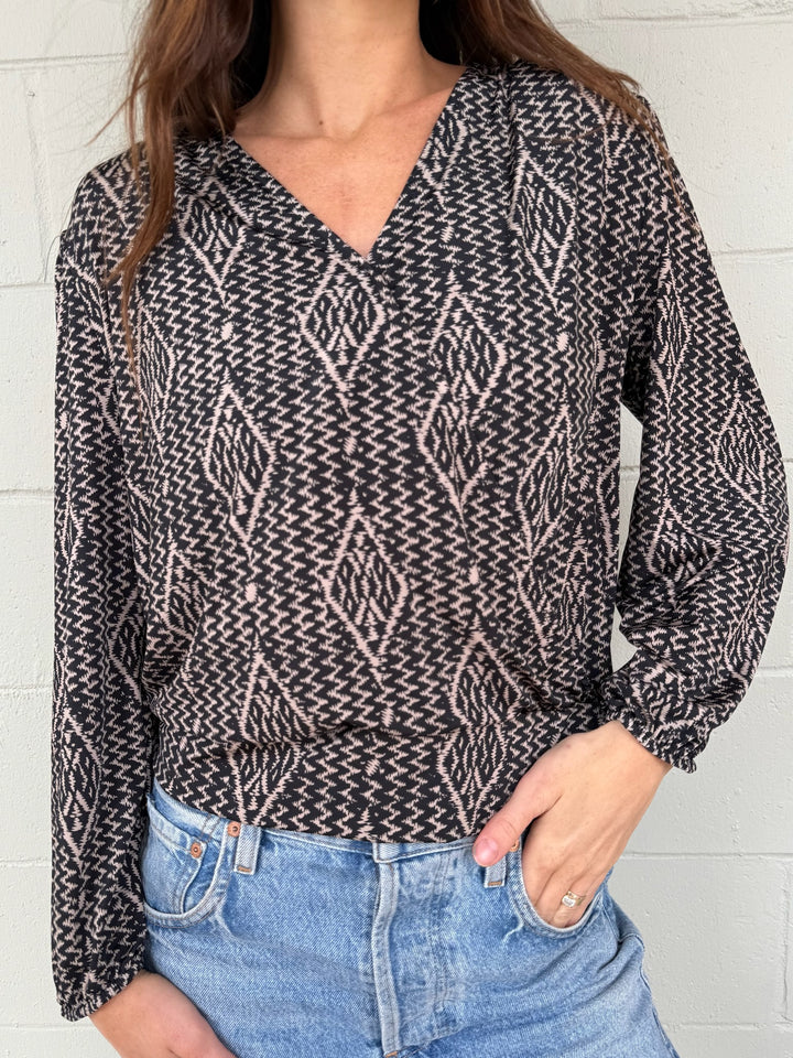 Printed Long Sleeve Surplice Top