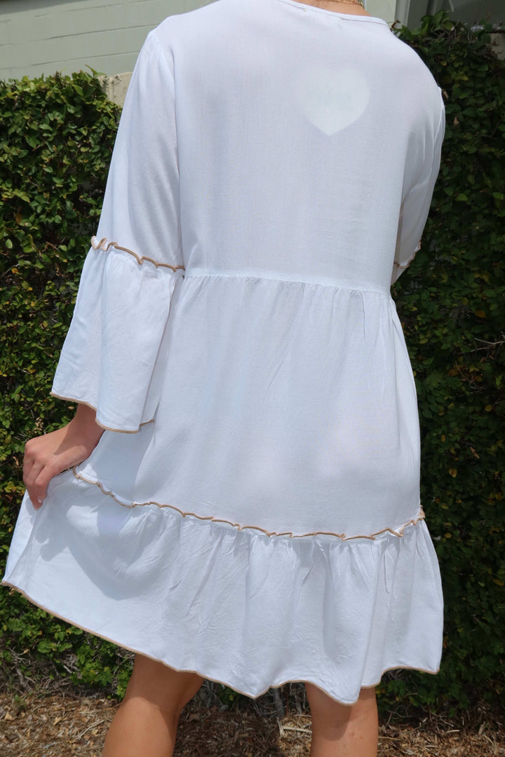 Embroidered 3/4 Sleeve Dress