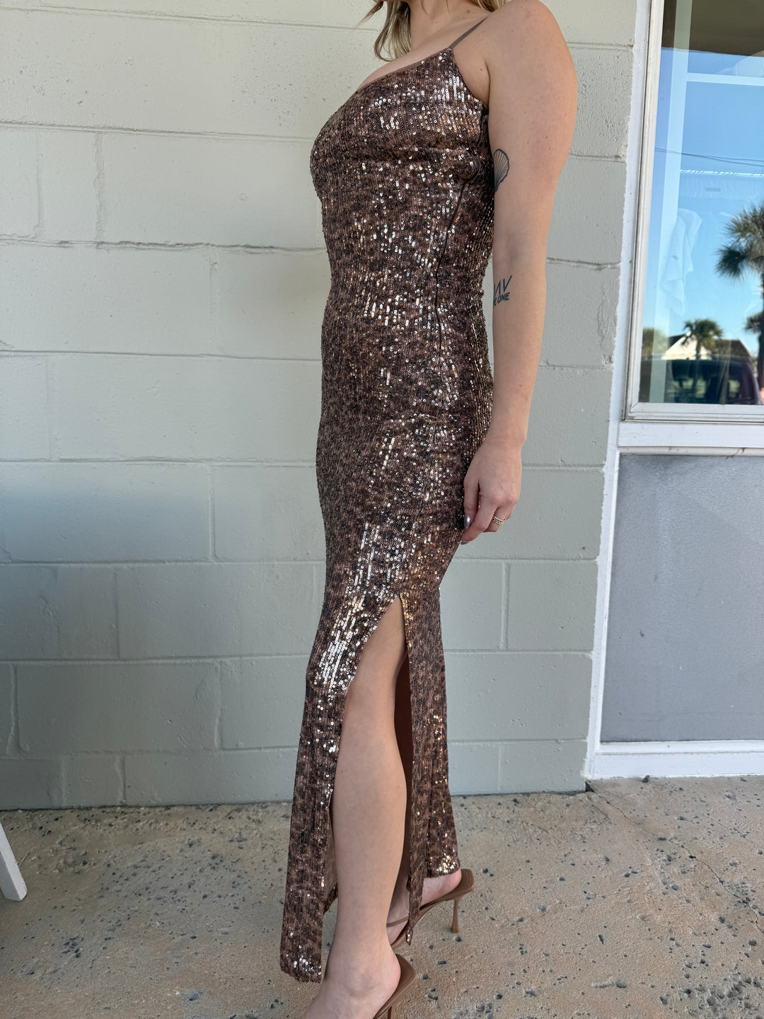 Sequin Maxi Dress - Leopard
