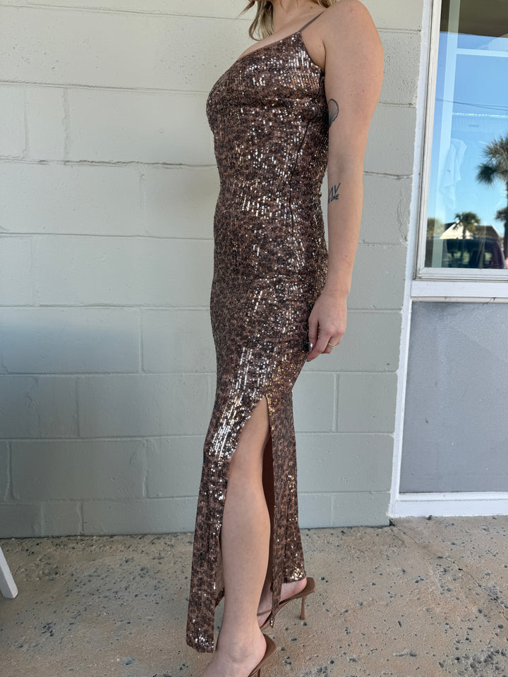 Sequin Maxi Dress - Leopard