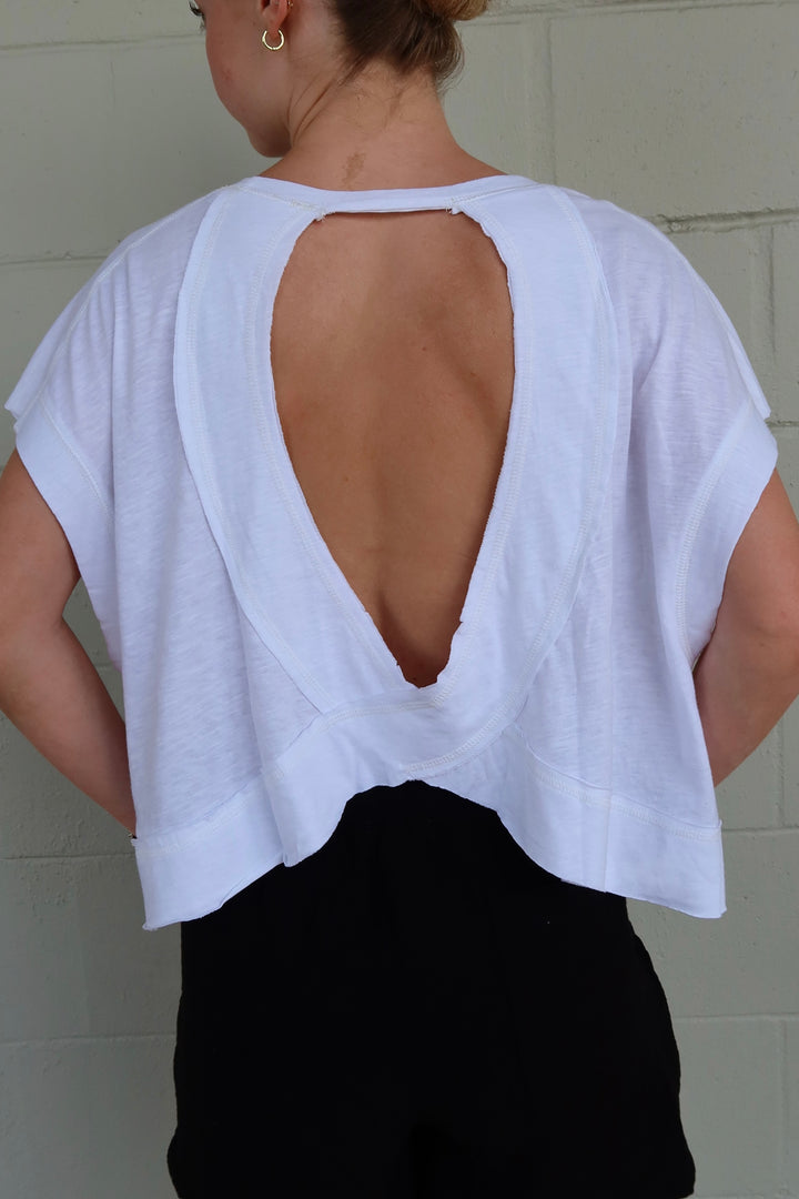 Cotton Slub Open Back Tee - White