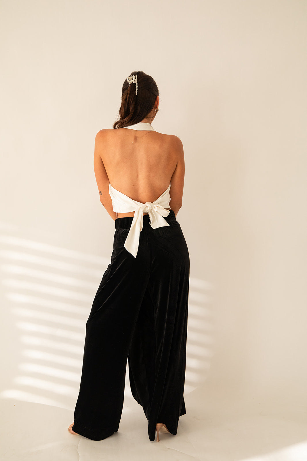 Satin Cowl Halter Top - Ivory