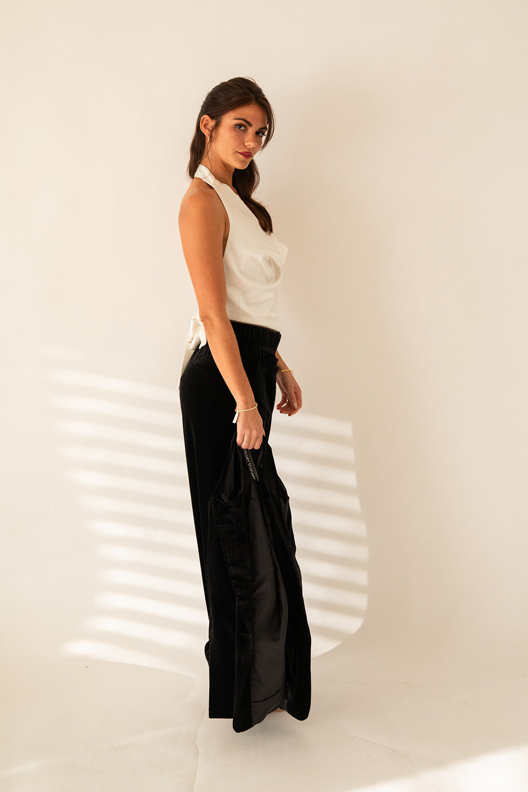 Satin Cowl Halter Top - Ivory