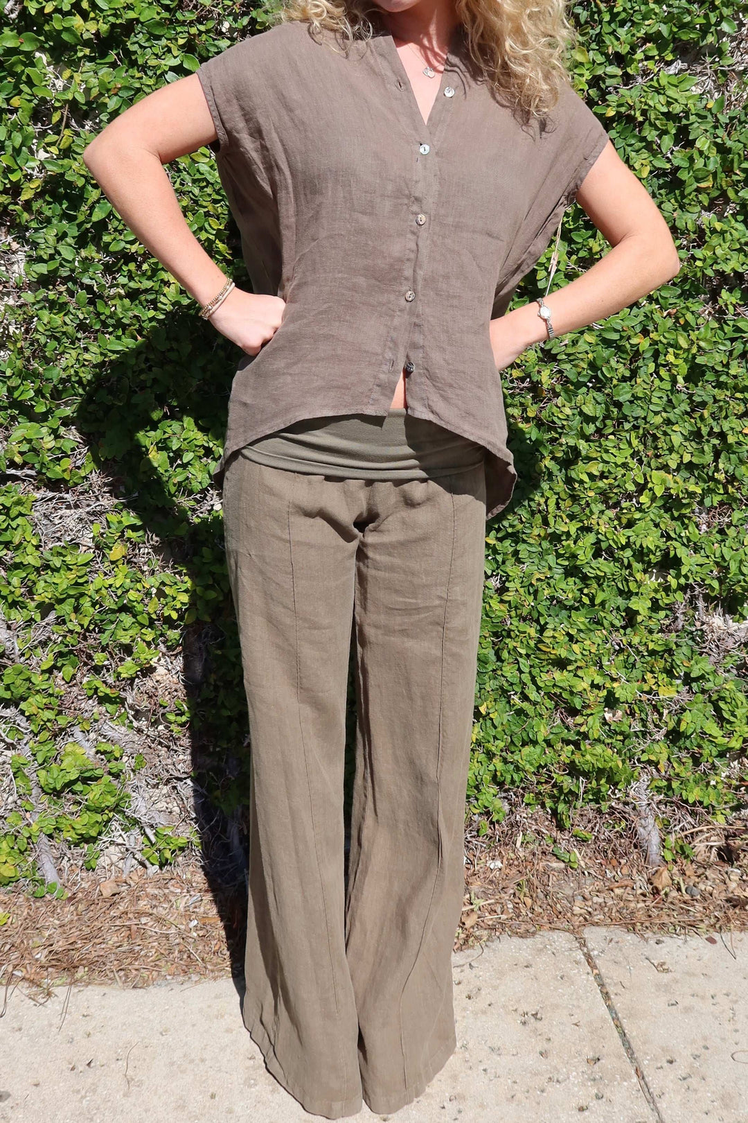 Linen Button Front Top