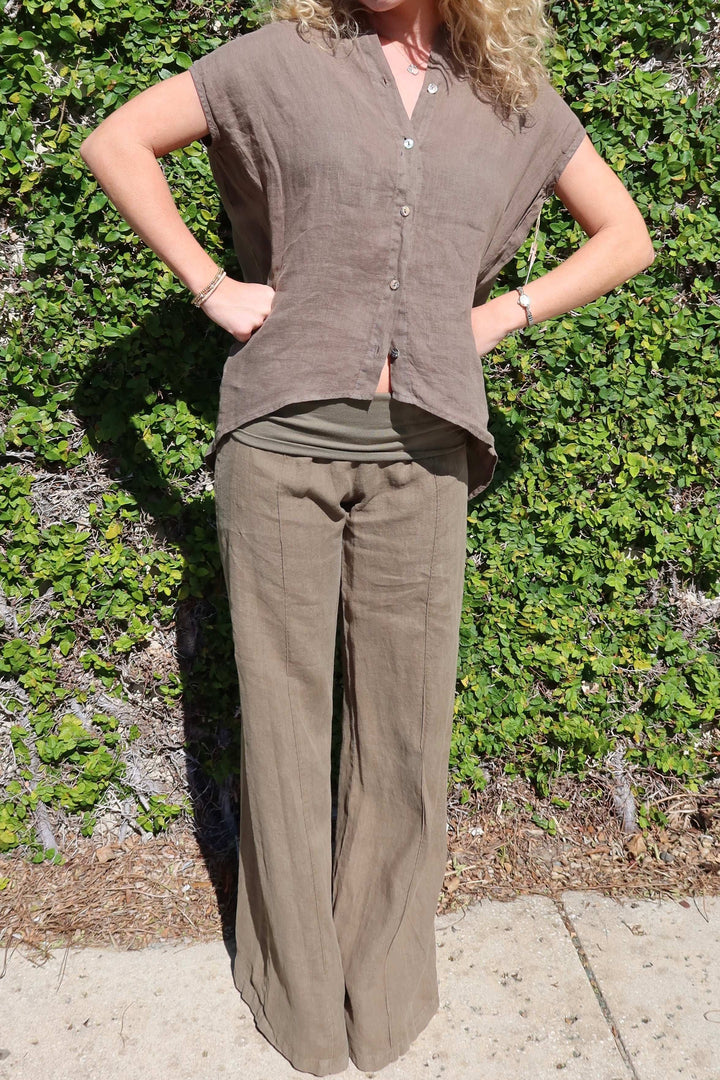 Linen Button Front Top