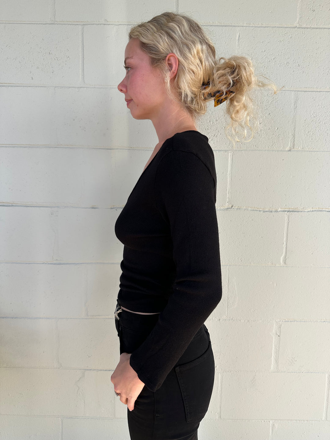 Sylvie Shirred Side Tee - Black