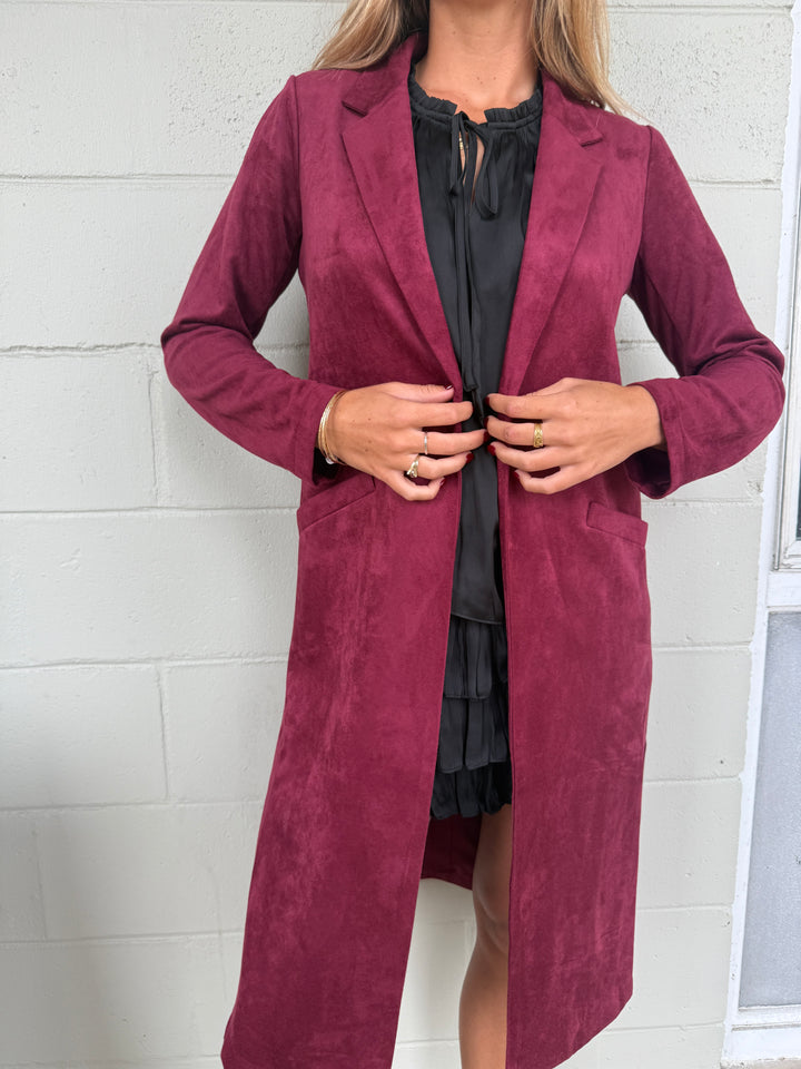Faux Suede Duster - Burgundy