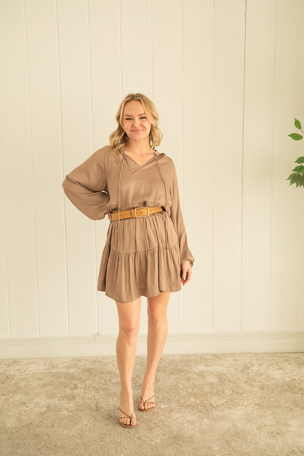 Heather Satin Dress - Mocha