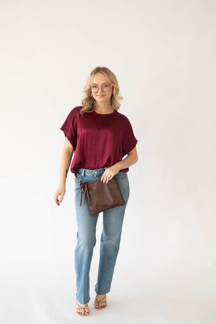 Satin Flow Tee - Garnet