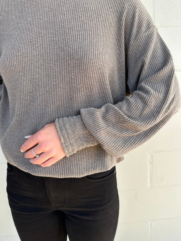 Tia Ribbed Pullover - Cobblestone