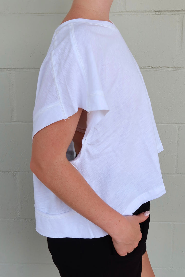 Cotton Slub Open Back Tee - White