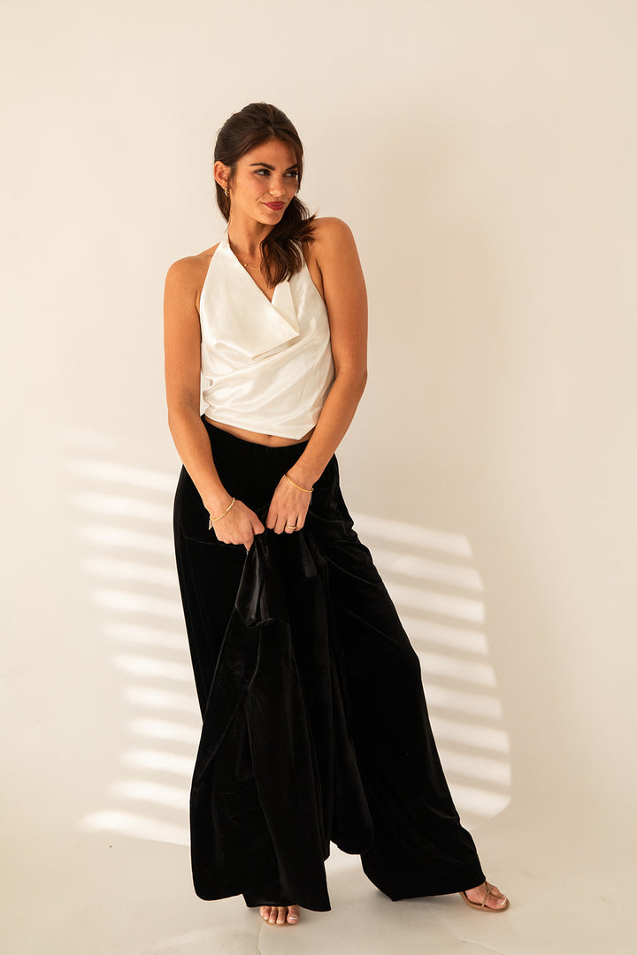 Satin Cowl Halter Top - Ivory