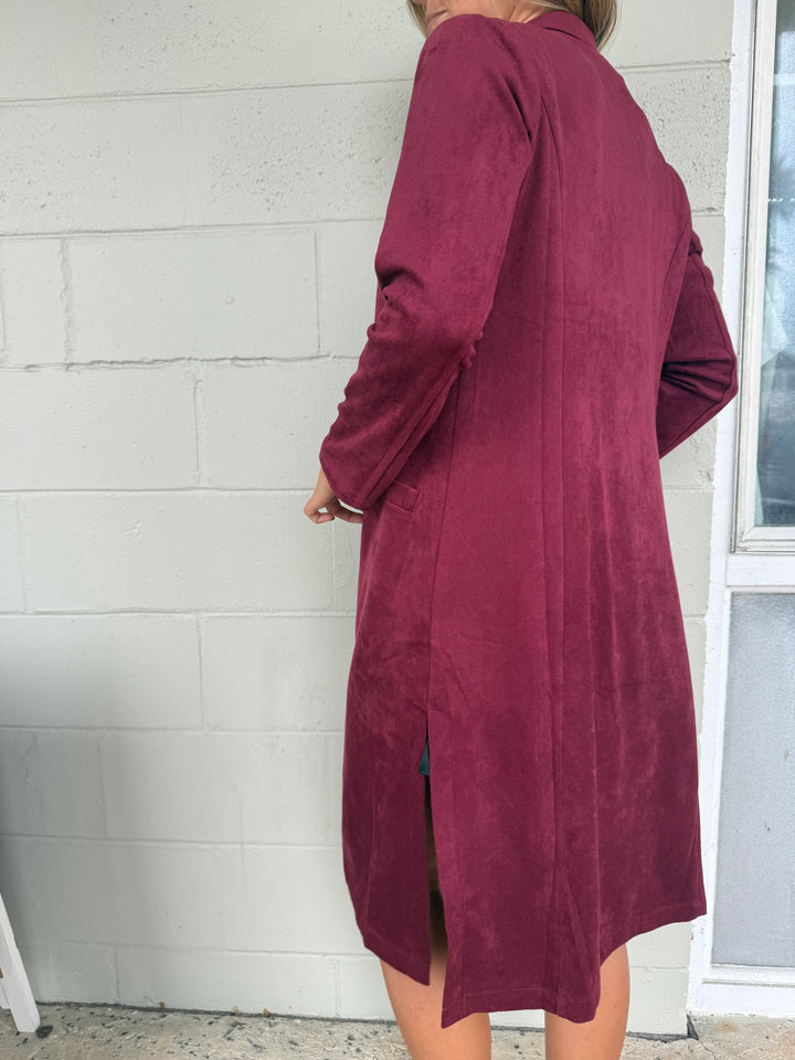 Faux Suede Duster - Burgundy