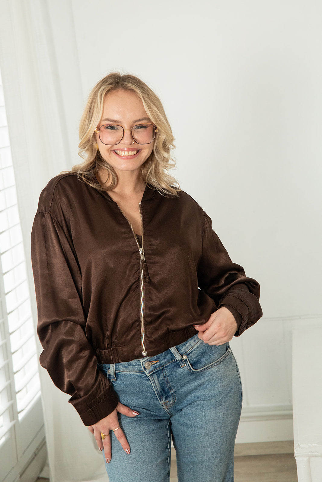 Eighties Silky Bomber Jacket - Mahogany