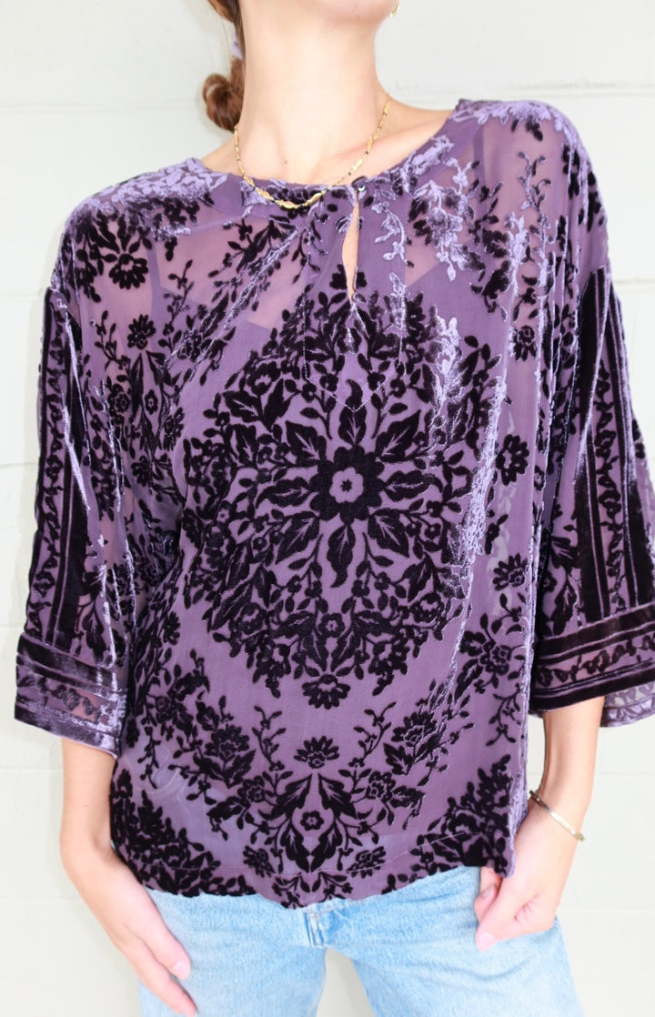 Briar Silk Burnout Kimono Slv Top