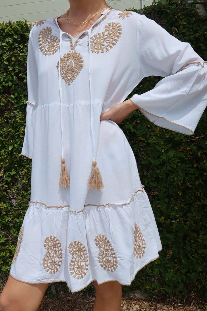 Embroidered 3/4 Sleeve Dress