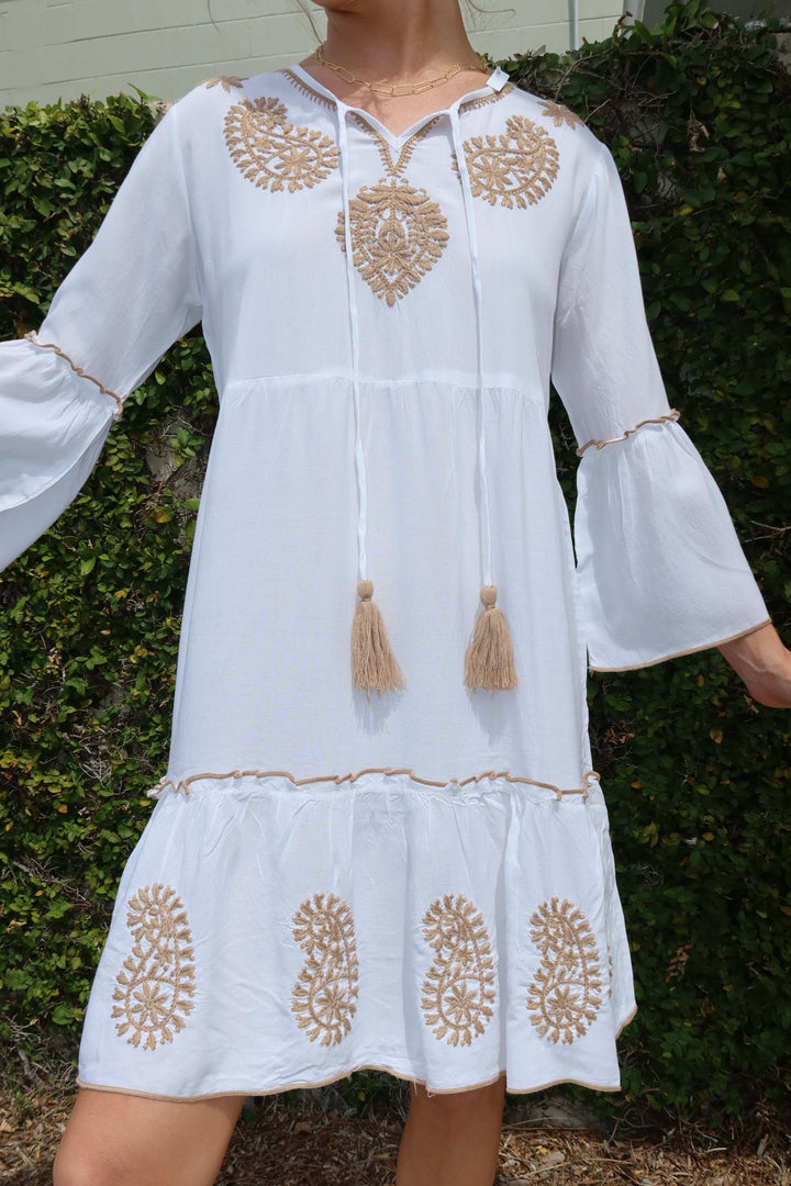 Embroidered 3/4 Sleeve Dress