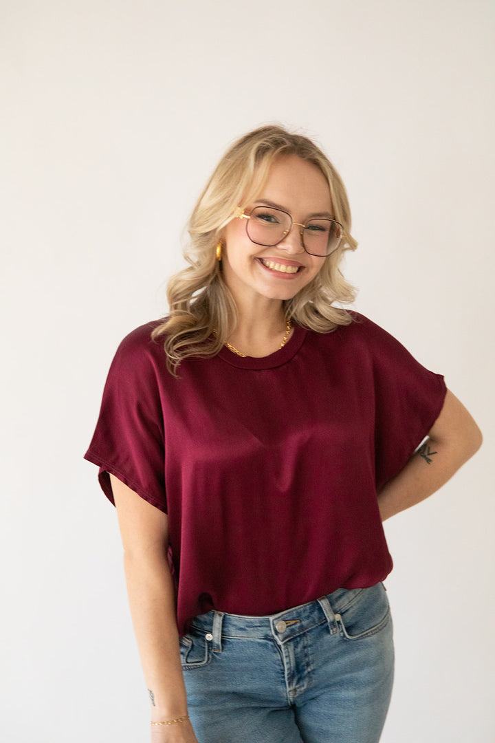 Satin Flow Tee - Garnet