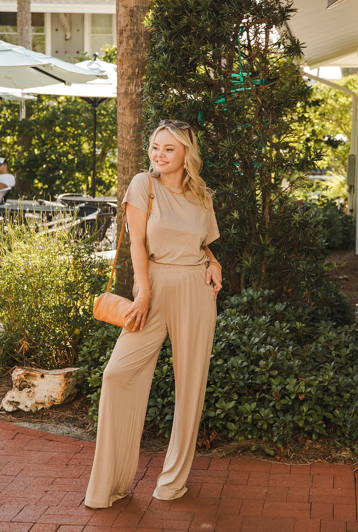 Lounge Wide Leg Pant - Taupe