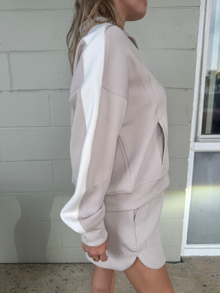 Mocha Cream/Cream Stripe Scuba Zip Jacket