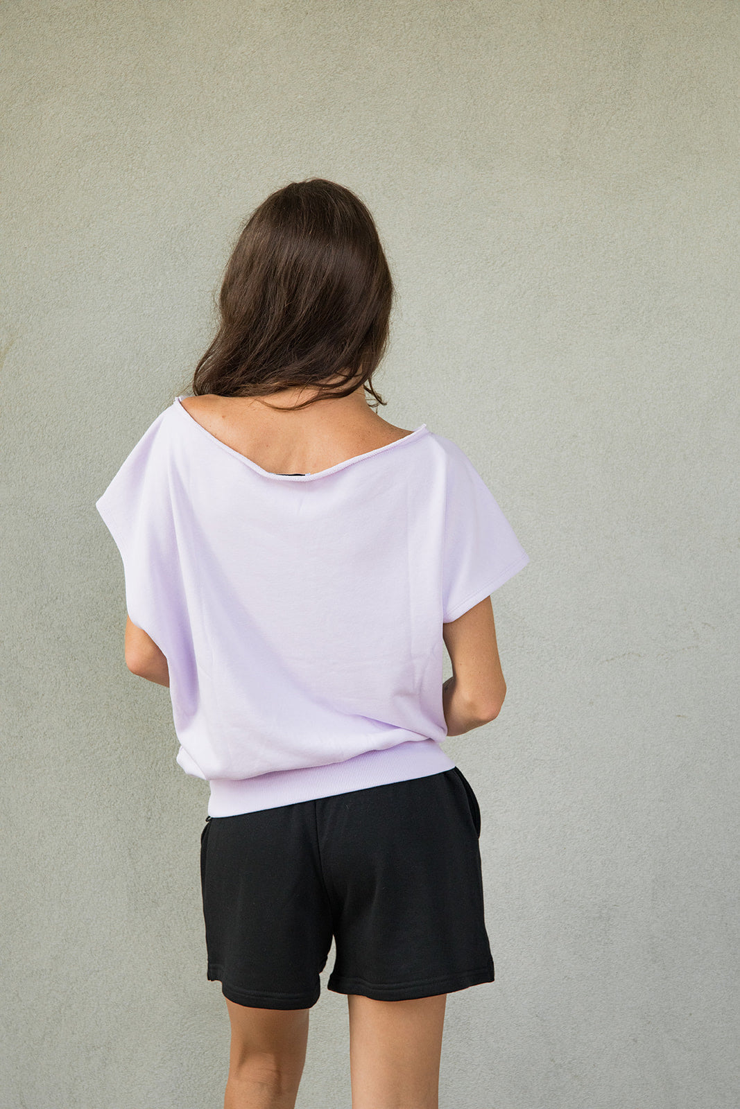 French Terry Off The Shoulder Sweatshirt - Sweet Lavender