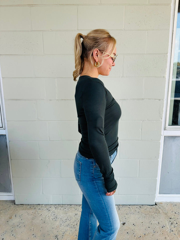 Surina Deep V Long Sleeve Tee - Pacific